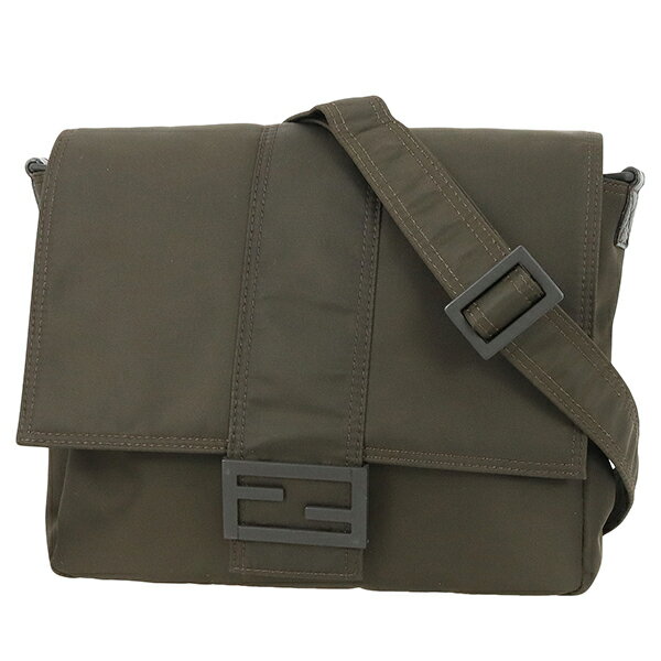 【10%OFF】 フェンディ ショルダーバッグ バゲット メッセンジャーバッグ ミディアム ナイロン レザー カーキ FFロゴ FENDI フェンディ メンズ レディース クロスボディバッグ 軽量 軽い 通勤 通学 フラップ ブランド