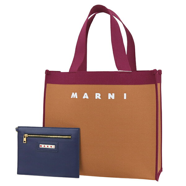 マルニ 通勤用・ビジネスバッグ レディース 【5%OFF】 マルニ トートバッグ MARNI ロゴ ポーチ付き キャンバス 合成皮革 ピーナッツ ブラックチェリー マルニ ショルダーバッグ ビジネスバッグ 通勤 通学 軽量 軽い A4サイズ収納可能 ブラウン バック ブランド プレゼント 母の日