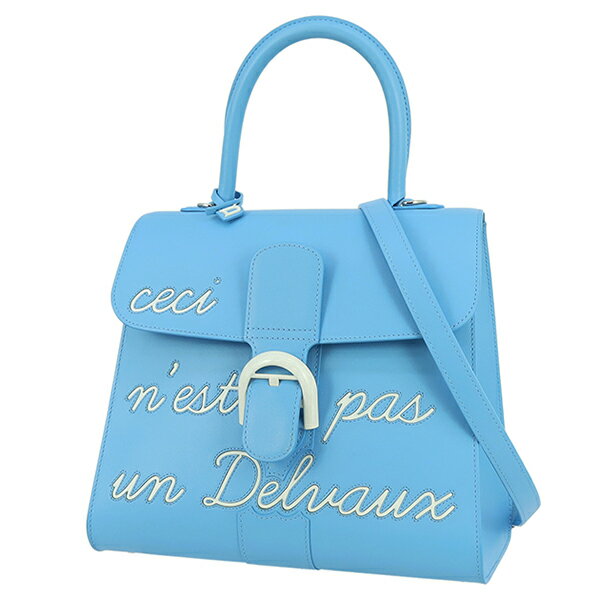 デルヴォー ルーモア MM マグリットコレクション ボックスカーフレザー ブルー シルバー金具 2WAYバッグ DELVAUX L'Humour MM デルヴォー ハンドバッグ デルヴォー ショルダーバッグ レディース 青 本革 デルボー バッグ ハンドバック バック HANDBAG BAG 新品同様 美品 中古