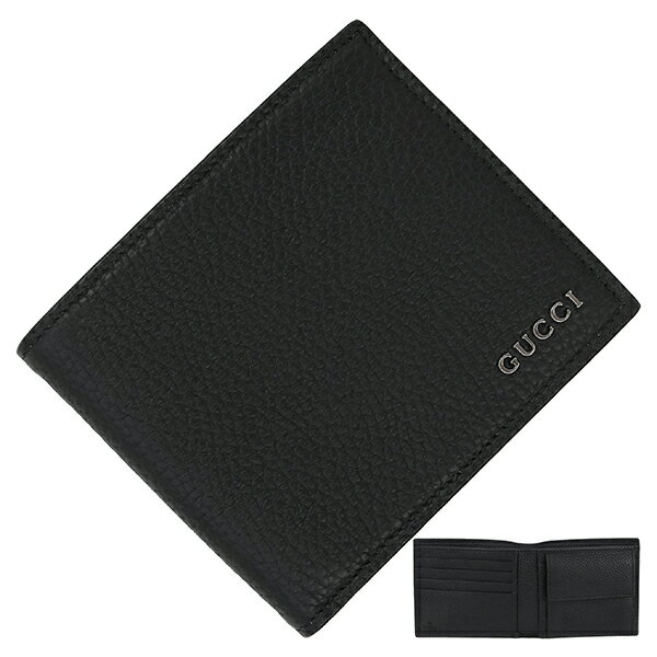 【新品】 グッチ 二つ折り財布 GUCCIロゴ 二つ折りウォレット レザー ブラック コンパクト財布 GUCCI グッチ 財布 メンズ レディース 本革 コインケース有り コンパクトウォレット 本革 ブランド