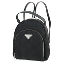 【美品】 プラダ バックパック テスート インプントゥ ナイロン キルティング ブラック 黒 PRADA プラダ リュックサック レディース トライアングルロゴ...