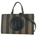 【ヴィンテージ】 フェンディ ショルダーバッグ ペカン PVC キャンバス カーフレザー ブラウン ブラック ストライプ 2WAYバッグ FENDI フェンディ...
