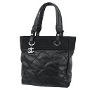 【美品】 シャネル パリビアリッツ トート PM コーティングキャンバス ナイロン レザー 黒 シャネル トートバッグ CHANEL シャネル ショルダーバッグ...