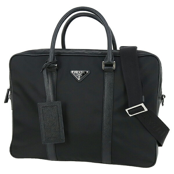 【超美品】 プラダ ビジネスバッグ ナイロン サフィアーノ レザー ブラック 黒 2WAYバッグ プラダ ショルダーバッグ PRADA プラダ ブリーフケース ...