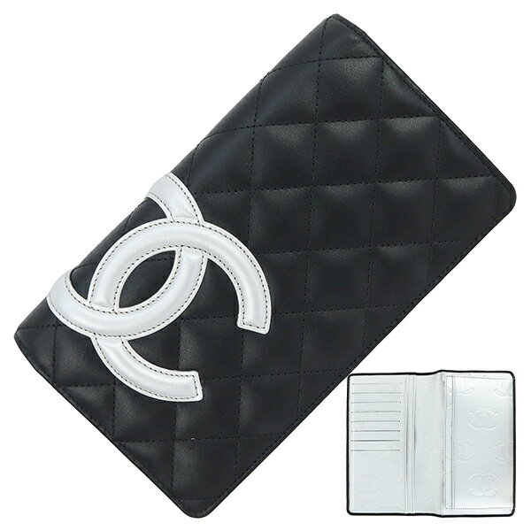 【未使用品】 シャネル 長財布 カンボンライン カーフレザー ブラック 黒 シルバー マトラッセ ココマーク シャネル 二つ折り長財布 CHANEL シャネル 財布 レディース 二つ折り財布 本革 フラップ かわいい 可愛い おしゃれ CCロゴ ブランド 中古