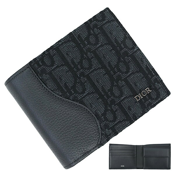 【10%OFF】 ディオール 二つ折り財布 サドル コインケース付き 二つ折りウォレット オブリーク ジャカード キャンバス カーフレザー マルケトリ ブラック 黒 ロゴ コンパクト財布 Dior ディオール 財布 本革 コンパクトウォレット