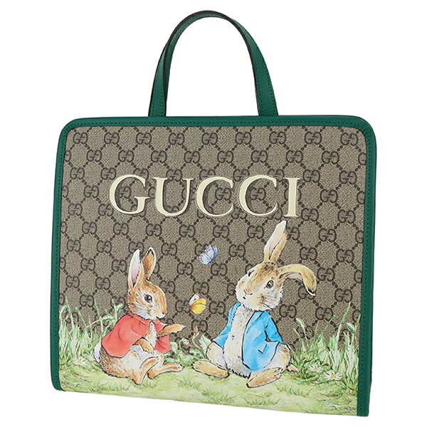 【新品】 グッチ トートバッグ ピーターラビット コラボ チルドレンズ GG スプリーム レザー ベージュ グリーン GUCCI グッチ ハンドバッグ レディース GGロゴ ウサギ 兎 動物 アニマル ハンドバック バック HANDBAG BAG ブランド プレゼント 限定品