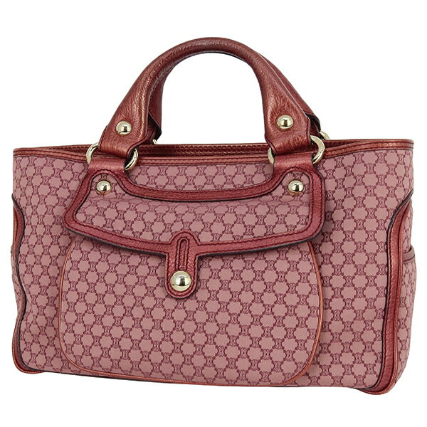 【ヴィンテージ】 セリーヌ ブギーバッグ マカダム キャンバス レザー ピンク メタリックボルドー セリーヌ トートバッグ CELINE セリーヌ ハンドバッグ レディース ハンドバック バック HANDBAG BAG ブランド 美品 中古
