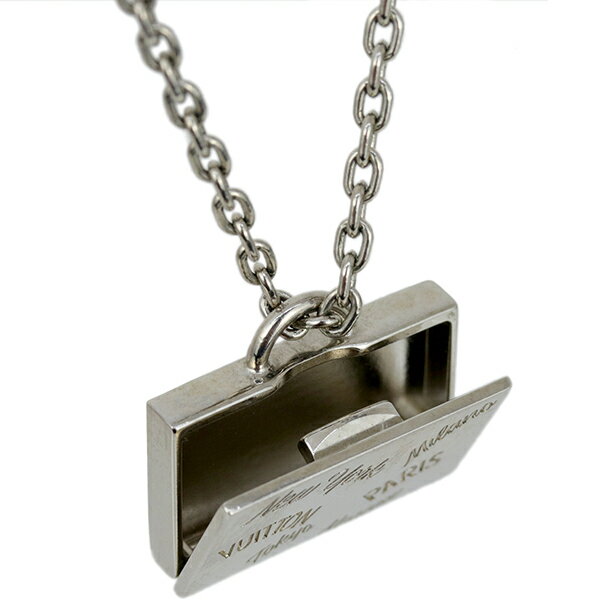 【美品】 ルイヴィトン ネックレス コリエ LV アロハケース メタル シルバー メッキ ロゴ レディース メンズ アクセサリー バッグモチーフ LOUIS VUITTON ルイヴィトン ペンダント トランクモチーフ おしゃれ スクエア ブランド NECKLACE 美品 中古