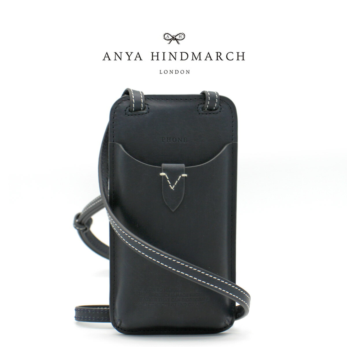 ANYA HINDMARCH (AjEnCh}[`) 172622 Return to Nature Phone Pouch on Strap in Marine Compostable Leather AjnCh}[` _[NlCr[ GR X}z |[` J[hP[X Xgbvt |VFbg tH|[`