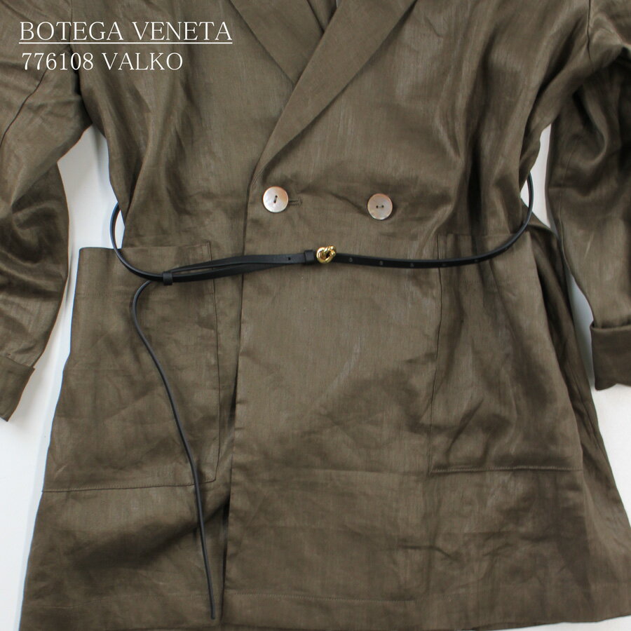 2024年春夏新作 BOTEGA VENETA (776108 VALKO)ベルト　ボッテガ ヴェネタ ブラック Black レディース　ゴールド　Leather Small Knot Belt