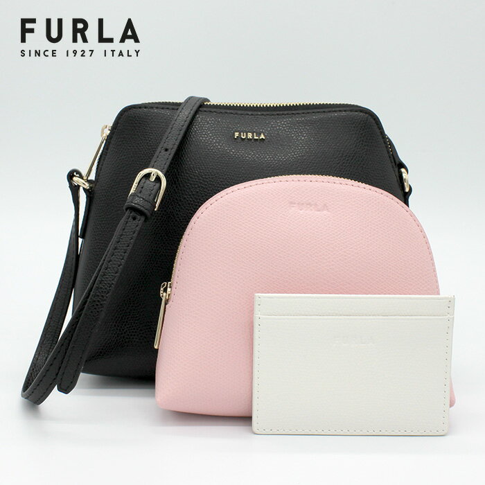 FURLA (フルラ) EBC7 ARE 1060186NERO+ROSA CHIARO+ TALCO BOHEME ブラック ピンク ホワイト ポーチ付き パスケース付き ルーチェ ショルダーバッグ ボエム