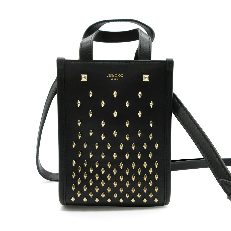 JIMMY CHOO ジミーチュウ　Mini N/S Tote 　ショルダーバッグ　ダイヤモンドスタッズ付き Black スムースカーフレザー・ミニトートバッグ　ミニバッグ