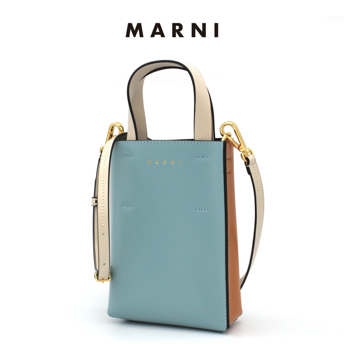 マルニ ミニバッグ メンズ MARNI (マルニ) SHMP0050Y0 LV639 ZO304 AQUAMARINE PUMPKIN ライトブルー オレンジ MUSEO BAG NANO ミュゼオ ナノ カラーブロック ミニショルダーバッグ