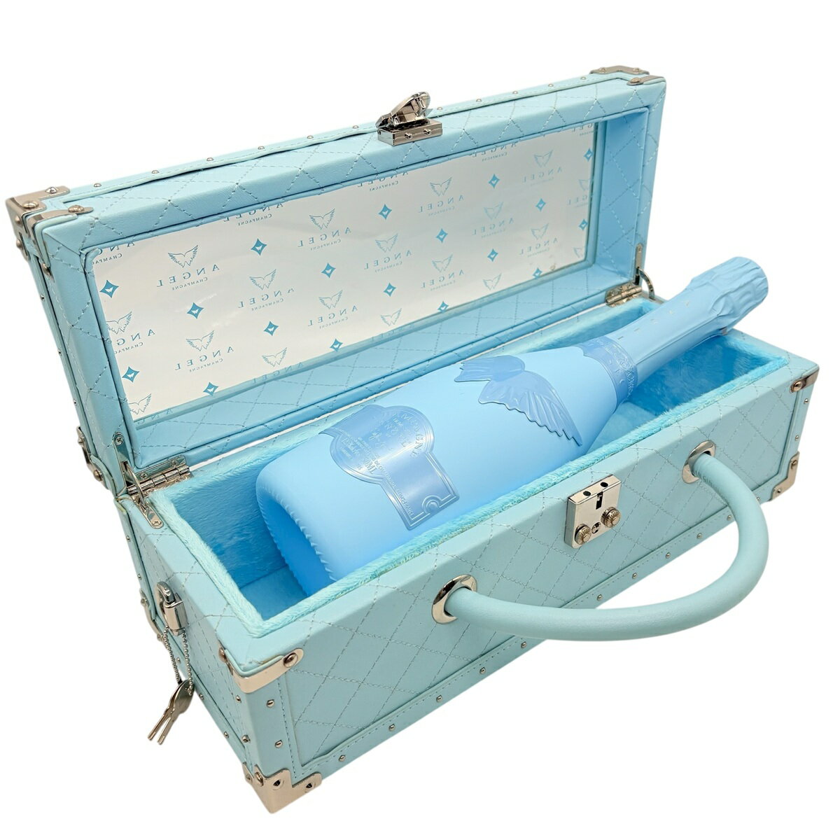 エンジェル ドゥミセック 750ml ブルー 青 チェーンストラップ無し 底塗装ひび割れレザーラッチ ANGEL CHAMPAGNE NV Demi Sec ブリュット シャンパン 果実酒 箱有りスパークリング ワイン シャンパーニュ 酒類【中古】25033370AS