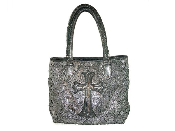 CHROME HEARTS クロムハーツ FS TOTE QLT CEMCRS/FSトート メタリック（グリーン系） キルティング クロスパッチ ラージクロス バッグ メンズ 人気ブランド【中古】xx20-10236RS