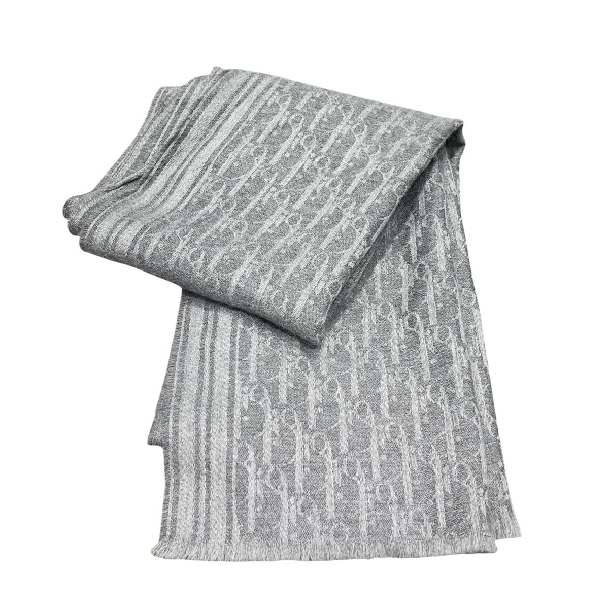 【中古】 Christian Dior クリスチャン・ディオール オブリーク 総柄マフラー グレー　カシミヤ 93E000..