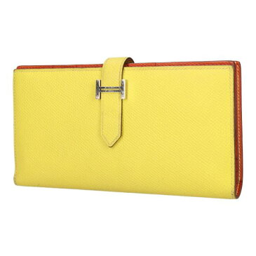 エルメス/HERMES 《ベアン》スフレ ヴォー・エプソン ライム/テールバテュー バイカラー イエロー 黄色 Y刻印 長財布 メンズ・レディース 兼用 歌舞伎屋 【中古】 21000243RS