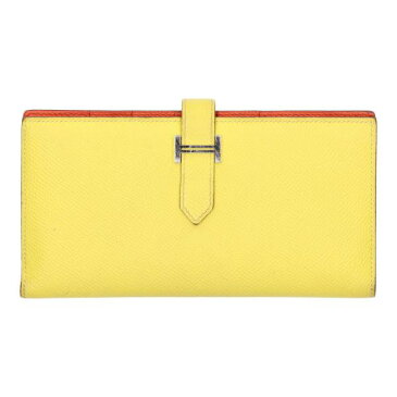 エルメス/HERMES 《ベアン》スフレ ヴォー・エプソン ライム/テールバテュー バイカラー イエロー 黄色 Y刻印 長財布 メンズ・レディース 兼用 歌舞伎屋 【中古】 21000243RS