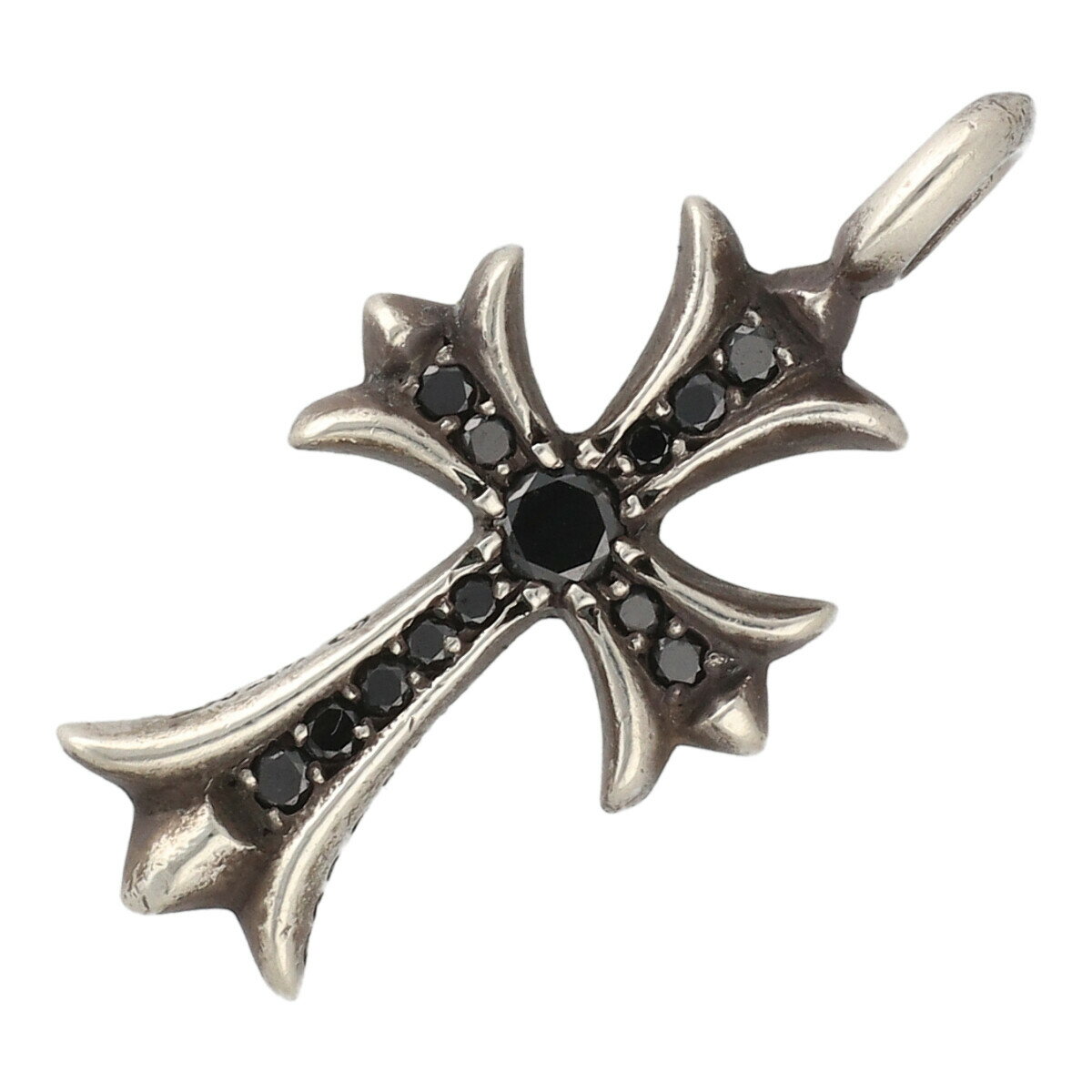 【中古】 CHROME HEARTS クロムハーツ ペンダント タイニーファットクロスチャーム ブラックダイヤモンド パヴェダイヤ PD ネックレス シルバー アクセサリー 23018946 AO