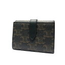 【中古】 CELINE セリーヌ ファインストラップ付きウォレット トリオンフ 10H482DB7 キャンバス レザー 3つ折り財布 メンズ 24016432 HO(4)