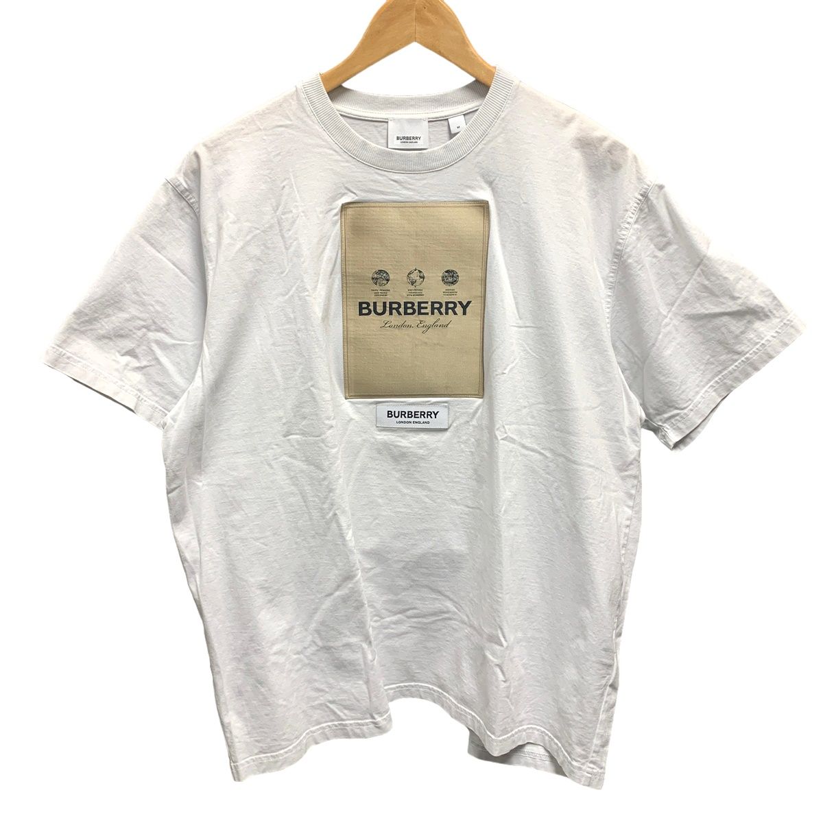 【中古】 BURBERRY バーバリー ロゴラベル オーバーサイズ Tシャツ 8057529 ホワイト Mサイズ 半袖 トップス 23032884DS