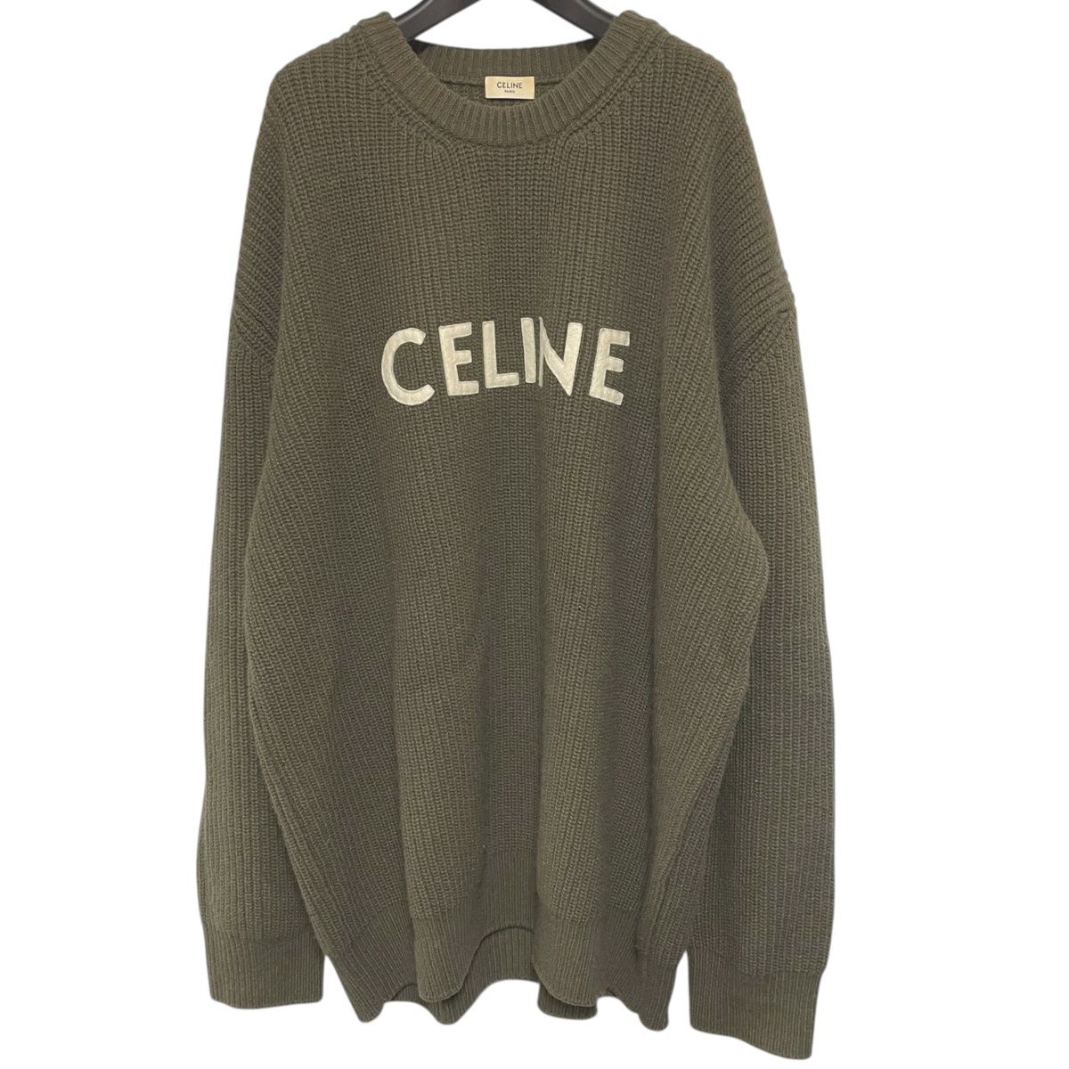 【中古】 CELINE セリーヌ オーバーサイズ クルーネックセーター 2A19R205O XLサイズ カーキ ニット 25009314DS