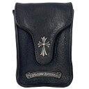 【中古】 CHROME HEARTS クロムハーツ ベルトポーチ シガレットケース スモールCHクロス ブラック 黒 シルバー レザー スクロールラベル タバコ...