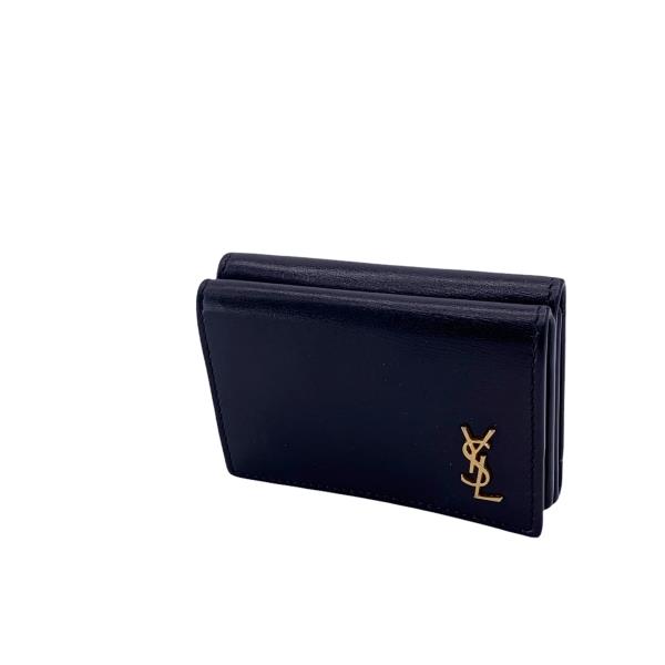 イヴ・サンローラン/YVES SAINT LAURENT 二つ折り財布 コンパクト財布 637420 ブラック レザー 歌舞伎屋 【中古】 21037155HO