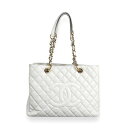 【中古】 CHANEL シャネル GST キャビアスキン チェーントート ホワイト GD金具 A50995 デカココ ショルダーバッグ チェーンバッグ レザー ...