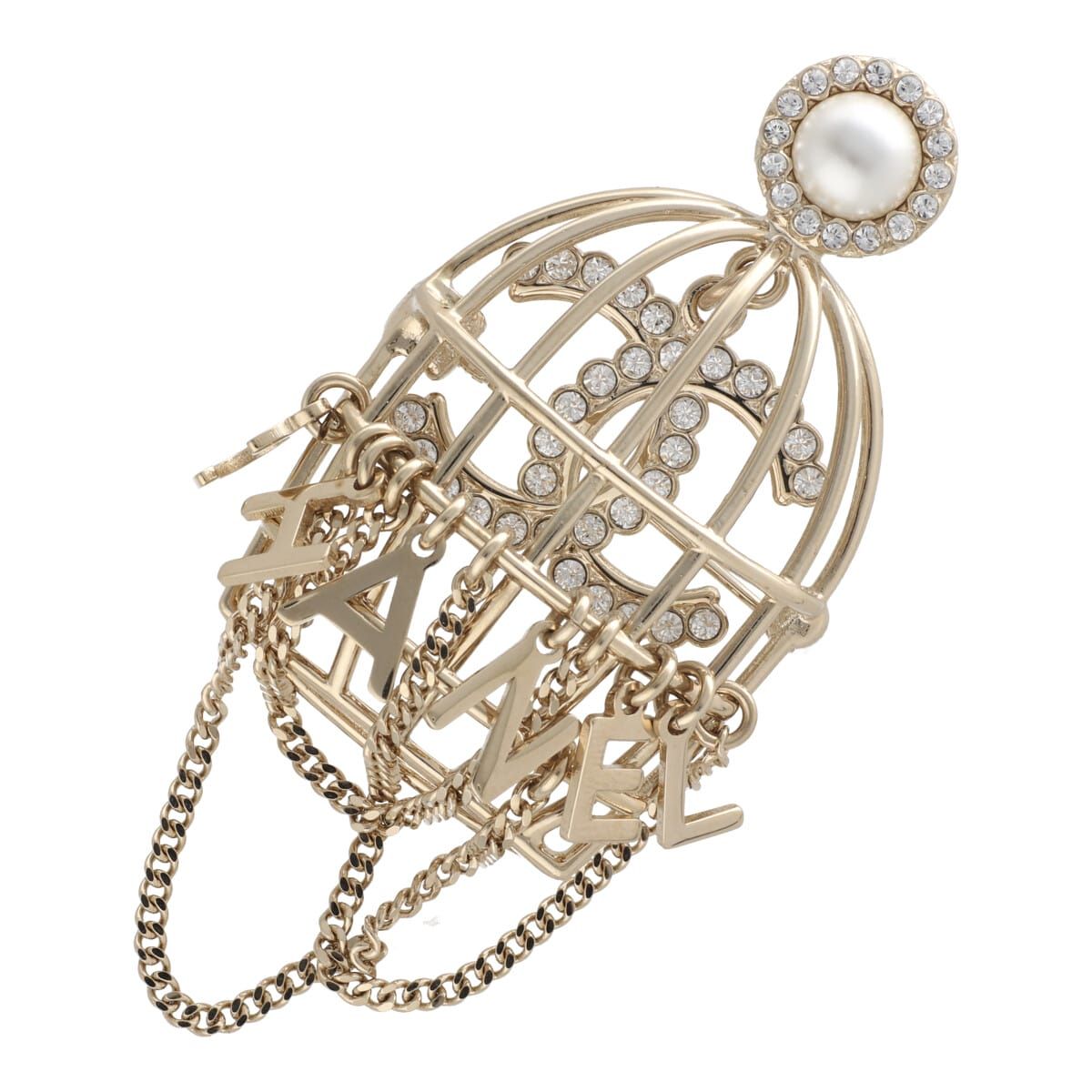 【中古】 CHANEL シャネル ブローチ B23V 鳥かご ココマーク ラインストーン ロゴ ブローチ ゴールド 24021901 YMのサムネイル