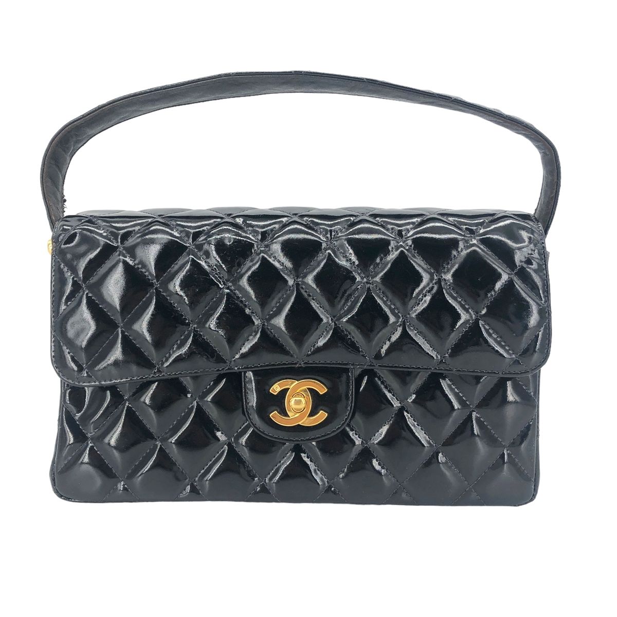 【中古】 CHANEL シャネル ダブルフェイス マトラッセ ハンドバッグ ワンショルダー キルティング パテントレザー エナメル ターンロック ココマーク 4番台 23040751 AO