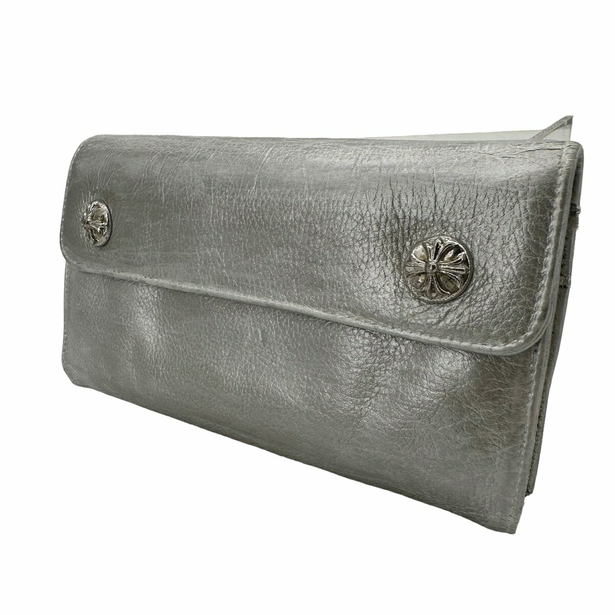 【中古】 CHROME HEARTS クロムハーツ ウェーブウォレット クロスボール メタリックシルバー メンズ 財布 ウォレット 三つ折り 21047150 MY