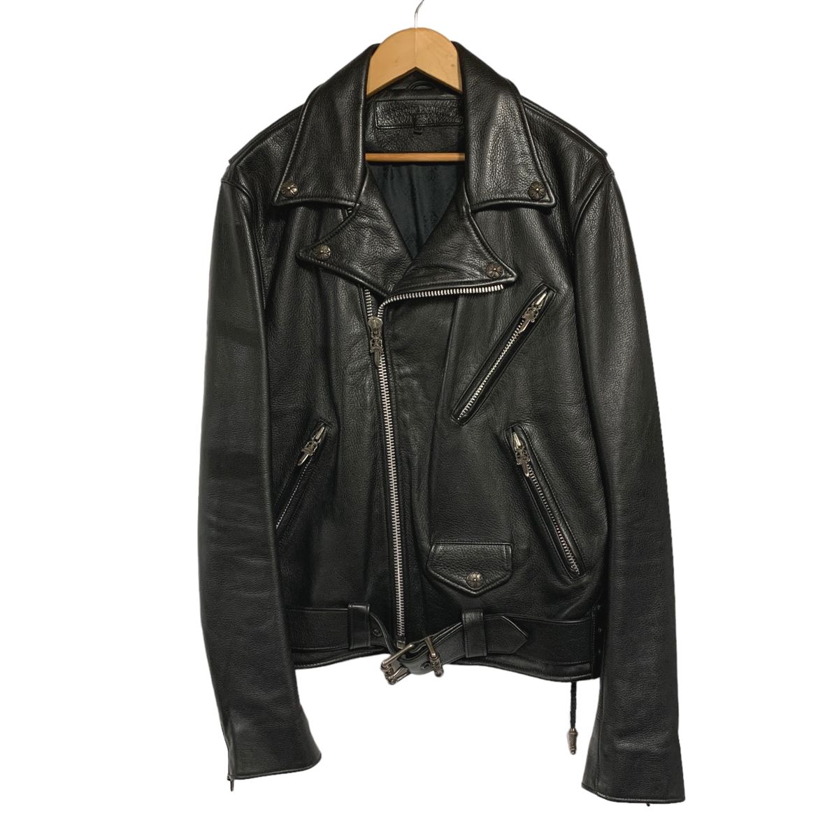 【中古】 CHROME HEARTS クロムハーツ ジェージェーディーン ライダースジャケット アウター JJ DEAN Riders Jacket ダガージップ スクロールラベル バイカー カーフレザー 牛革 クロスボール 23012578 AO