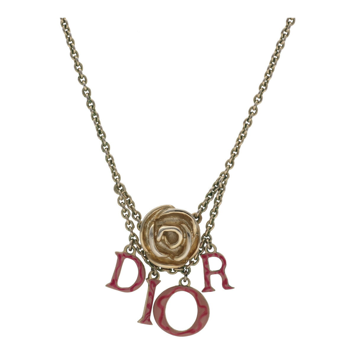 【中古】 C.Dior クリスチャンディオール バラモチーフ ロゴネックレス ゴールド ペンダント 23028713DS