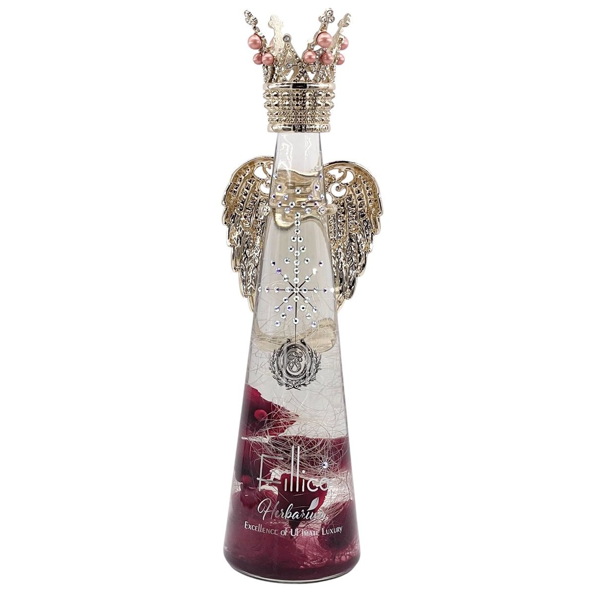 【中古】空ボトル Fillico フィリコ ハーバリウム ローズ ゴールド系 飾りボトル インテリア 羽・王冠付き 置物 24025167 MK