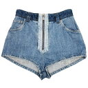 【中古】 MIU MIU ミュウミュウ デニムショートパンツ GWP285 1QGT センタージップ サイズ24 レディース ミニ丈 24018673 QB