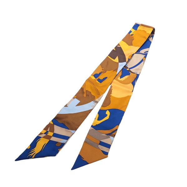 【中古】 HERMES エルメス ツイリー LIBRISEN CAMOUFLAGE ブルー/ブラウンエクスリブリス カモフラージ..