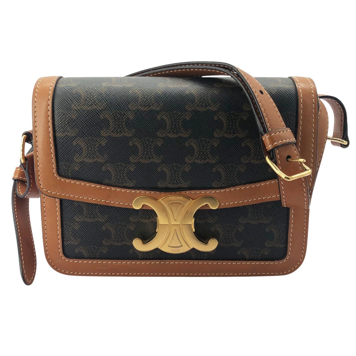 【中古】 CELINE セリーヌ 188882BZ4.04LU ティーン トリオンフショルダーバッグ トリオンフキャンバス ゴールド金具 レディース ブラウン 25005501 SA