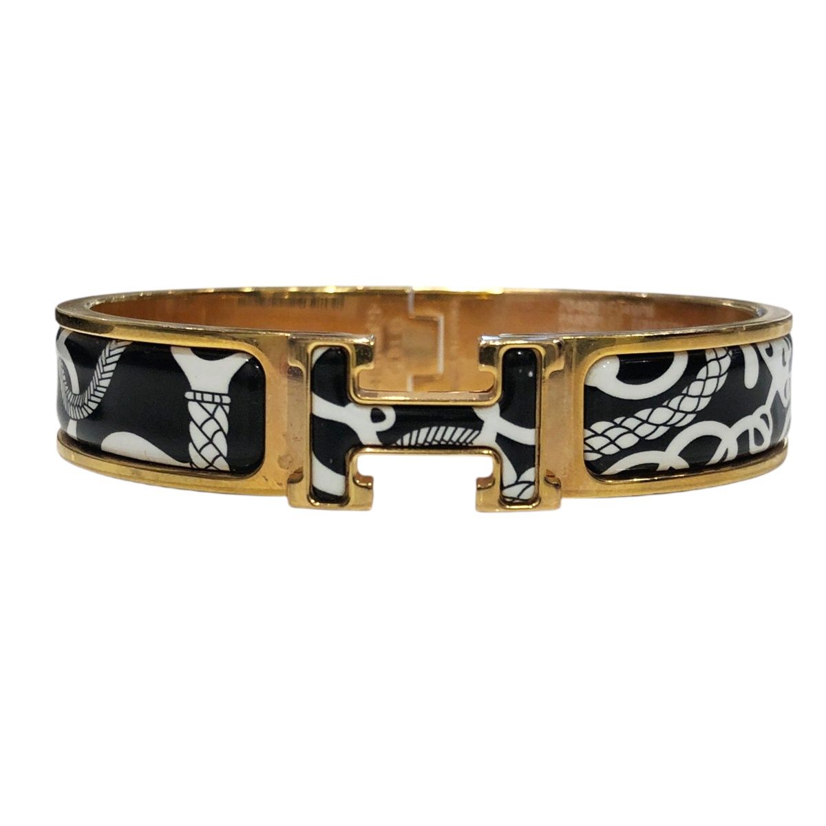 【中古】 HERMES エルメス ブレスレット クリッククラック PM ゴールドxブラック バングル ポジティフ・ネガティフ 24002909 SA