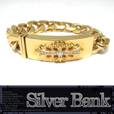 【中古】人気ブランドCHROME HEARTS クロムハーツ フローラルクロス IDブレスレット 22k パヴェダイヤ　14-k