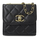 【全品5％OFF！5/3～5/7】シャネル CHANEL バッグ マトラッセ レディース ブランド ショルダーバッグ ラムスキン ミニチェーンショルダー ブラック ゴールド金具 おしゃれ コンパクト 小さめ おでかけ 斜めがけ 【中古】