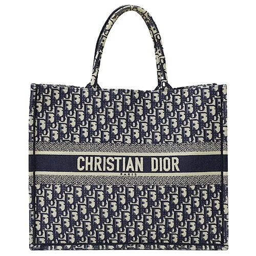 【ほぼ全品10％OFF!10日20時から5時間限定！】クリスチャンディオール Christian Dior バッグ レディース ブランド トートバッグ オブリーク ブックトート ラージ ジャガード ネイビー 大容量 大きめ A4 通勤 通学 おしゃれ 大人 おでかけ 【中古】