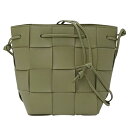 【全品5％OFF！27日9:59迄】ボッテガヴェネタ BOTTEGA VENETA バッグ レディース ブランド ショルダーバッグ イントレチャート スモール カセット クロスボディバケットバッグ ラムスキン レザー トラバーチン グリーン ベージュ 巾着型 肩掛け おしゃれ 【中古】