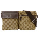 【全品5％OFF！5/3～5/7】グッチ GUCCI バッグ メンズ ブランド ボディバッグ ウエストバッグ GGキャンバス ブラウン ベージュ 28566 コンパクト おしゃれ おでかけ 【中古】