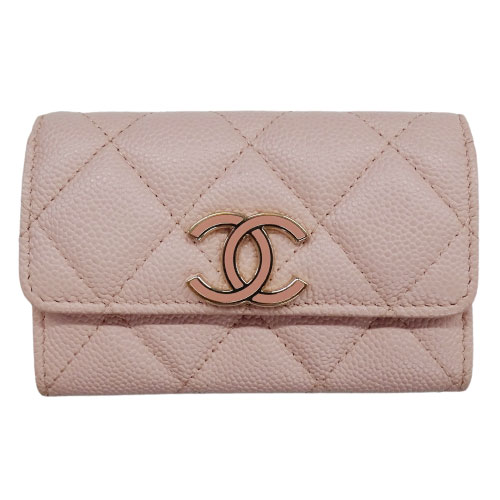 【全品5％OFF中!16日1時59分まで】シャネル CHANEL カードケース マトラッセ レディース ブランド キャビアスキン ピンク ゴールド金具 ココマーク 名刺入れ パスケース カード入れ 【中古】