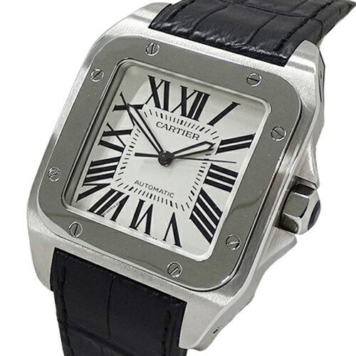 【全品5％OFF中!16日1時59分まで】カルティエ Cartier 時計 メンズ ブランド サントス100 LM 自動巻き AT ステンレス SS レザー W20073X8 シルバー ブラック 磨き済み 【中古】