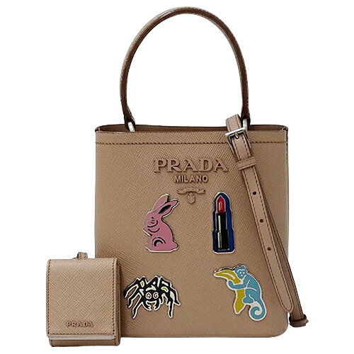 【ほぼ全品10％OFFクーポン！20日20時から5時間限定！】プラダ PRADA バッグ レディース ブランド ハンドバッグ ショルダーバッグ 2way サフィアーノ パニエ スモール ピンクベージュ 1BA217 メタル アップリケ ミニバッグ コンパクト おしゃれ 【中古】