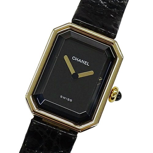 【全品5％OFF中!16日1時59分まで】シャネル CHANEL 時計 レディース ブランド プルミエール クオーツ QZ 750YG 18K レザー H0090 スクエア ブラック ゴールド 磨き済み 【中古】