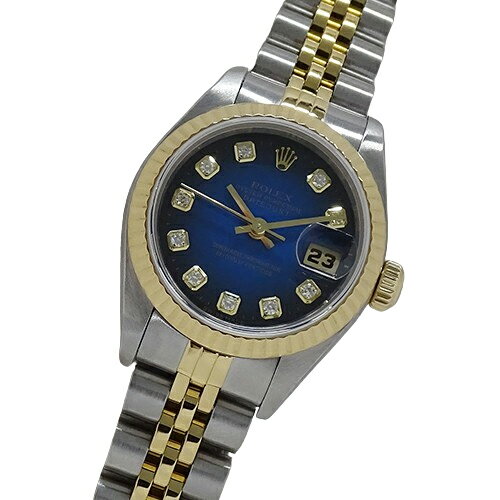 【全品1000円OFFクーポン！21日迄】ロレックス ROLEX デイトジャスト 69173G U番 時計 レディース ブランド 10P ダイヤモンド ブルーグラデーション 自動巻き AT ステンレス SS ゴールド YG コンビ 磨き済み 【中古】